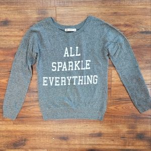 Wish & Whim Junior's Grey Long Sleeve Graphic Crew Neck Sweatshirt Size Small S